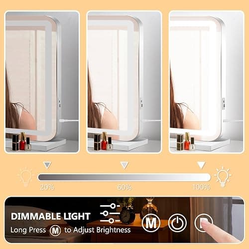 Ratsamee 23" x 18" Vanity Mirror with Lights, Led Makeup Mirror, Lighted Makeup Mirror with 3 Color Dimmable Lights, Smart Touch Screen Control, Aluminum Metal Frame,USB Charging Port thumbnail 4