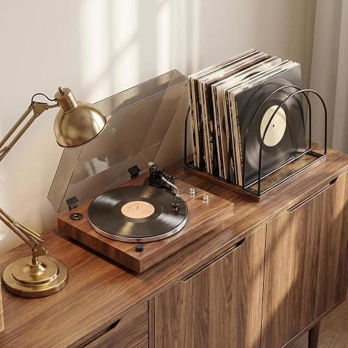 UUOBQN Wooden Vinyl Record Storage Holder, Brown | Record Stand Organizer for Vinyl Records & LPs, Magazine Holder, CD Storage, DVD Storage, CD Holder, Album Organizer Shelf thumbnail 7