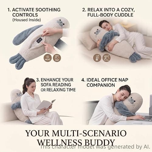 Nadier Shop Voice Recording Hugging Pillow with Heat and Tapping, Plush Comfort Companion for Adults, Emotional Support Sleep Aid Buddy with Remote Control(Seal,PATTING+Heat_Large) thumbnail 7