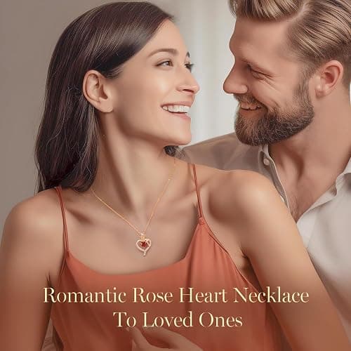 LOUISA SECRET Rose Flower Heart Birthstone Necklaces for Women, 925 Sterling Silver Fine Jewelry, Pendant Heart Necklaces Birthday Anniversary Christmas Gift for Women Wife Mom Girlfriend Lady thumbnail 3