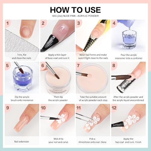 Morovan Acrylic Nail Powder Set: 4 Colors Clear Nude Pink White Acrylic Powder for Nail Extension Carving thumbnail 7