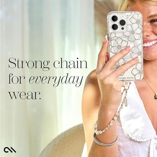 Case-Mate Beaded Phone Charm - Detachable Anti Theft Strap - Hands-Free iPhone Wrist Strap for Women - Phone Chain Wristlet - Fits Galaxy, Pixel and More - Crystal Pearl Gold thumbnail 8