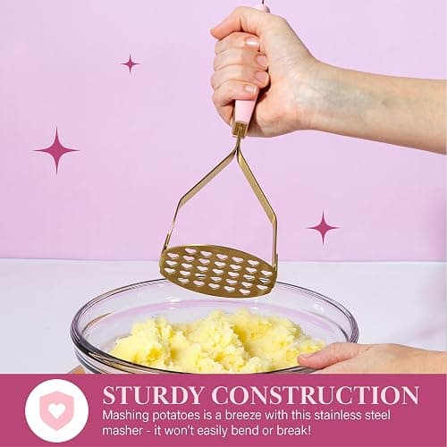 Paris Hilton Potato Masher, Heart-Shaped Stainless Steel Design, Non-Slip Handle, Dishwasher Safe, Pink thumbnail 3
