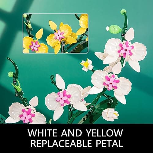 JOJO&Peach Orchid Bonsai Building Set, Botanical Collection, Artificial Flowers for The Home or Office, Gifts for Valentine, Mother's Day, Anniversary, Birthday (811 Pieces) thumbnail 4