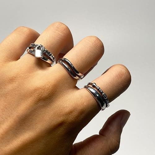 Ch.yishi Handmade Vintage 925 Sterling Silver Wide Band Rings for Women/Men,Adjustable Thumb Finger Ring thumbnail 5