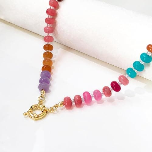 HAXIYA Colorful Beades Gemstone Necklace for Women Boho Beaded Choker Rainbow Colorful Natural Stone Summer Beach Jewelry for Women thumbnail 6