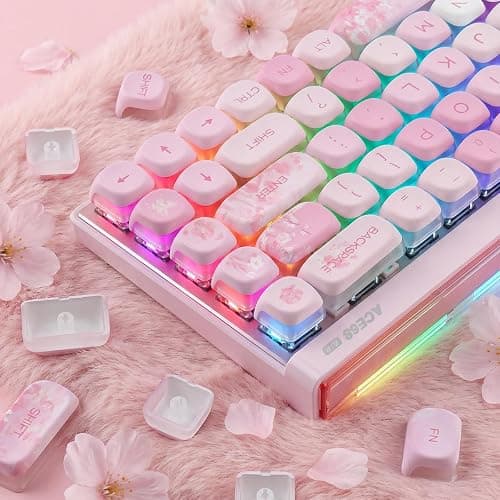 Tsungup Keycaps-Pink Cherry Blossom MOA Keycaps,Cute Sakura Custom Keycap Set 133 Keys PBT Dye Sublimation Shine Through Keyboard caps for Cherry Gateron MX Swithes Mechanical Keyboard thumbnail 3