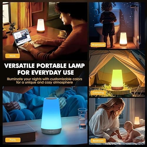 Auxmir Lampe de Chevet, Veilleuse d'allaitement Nuit, Veilleuse Bébé Tactile avec 13 Couleurs RGB, 2500mAh Rechargeable USB, Lampe de Chevet sans Fil Télécommande pour Chambre Eanfant Salon Camping thumbnail 8