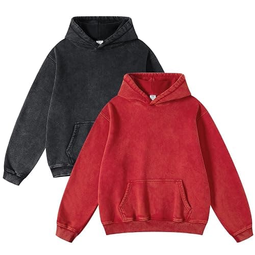 FAIABLE 2 Pack Acid Wash Oversized Vintage Unisex Heavy Cotton Fleece Hoodie for Men Women Couples - Image 1