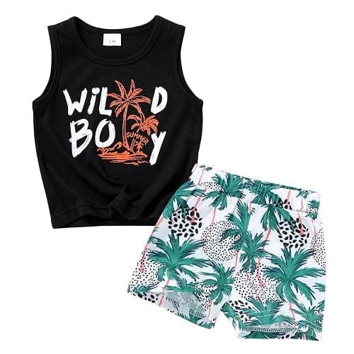 YOUNGER TREE Toddler Baby boy summer clothes Beaches Love Me Sleeveless Vest Tops+Shorts Kid Casual outfits - 6-12 Months - Wild Boy - Image 1