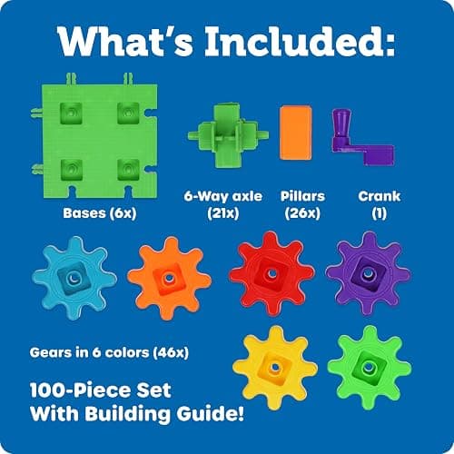 Learning Resources Gears 100-Piece Deluxe Building Set -STEM Activities, Fine Motor Skills, Toddler Explorer Kit, Science and Construction, Boys and Girls Gifts thumbnail 9