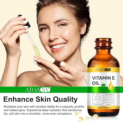 Vitamin E Oil 75,000 IU 2 Pack - 100% Organic Pure Vitamin E Oil for Skin, Face, Hair, Body - Natural Antioxidant for Dryness, Wrinkles, Scars & Stretch Marks, Deep Hydration for Soft, Glowing Skin thumbnail 8