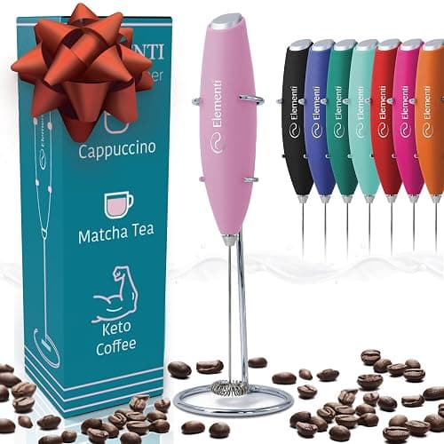 Elementi Electric Pink Milk Frother Handheld - Mini Whisk for Coffee, Matcha and Drinks - Portable Frother & Mixer with Stand (Pastel Pink) - Image 1