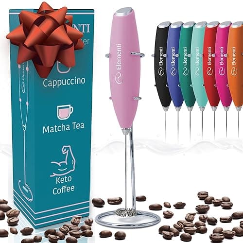 Elementi Electric Pink Milk Frother Handheld - Mini Whisk for Coffee, Matcha and Drinks - Portable Frother & Mixer with Stand (Pastel Pink) - Image 1