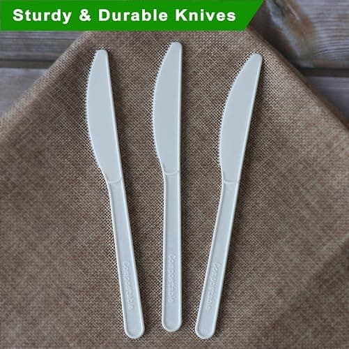 GreenWorks Compostable Knives,100 Count 7" Heavyweight Disposable Biobased Cutlery Knife thumbnail 4