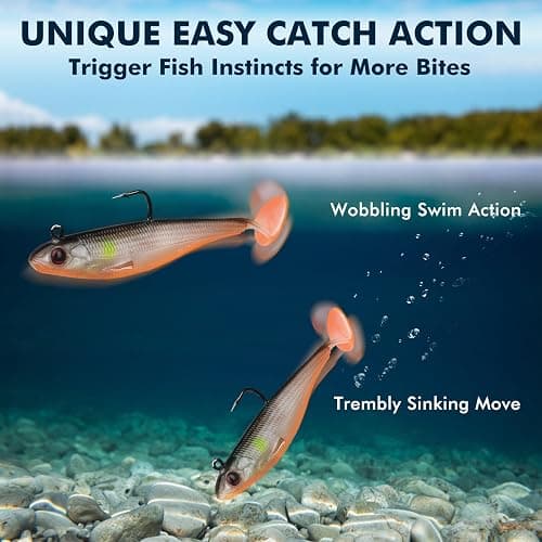 TRUSCEND Easy Catch Pre-Rigged Soft Lures, Unique Vibrating Swim Action and Trembly Sinking Move for More Bites, Amazing Soft Swimbait for Family Fishing, Fishing Lures for Bass Trout Crappie Walleye thumbnail 2