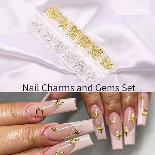zgiraloca Gold Plated Nail Charms Kit - 3 Pack Mixed 3D Butterfly，Rhinestones, Pearls, Gems, Flowers & Bows for Nail Art Design(Silver&Gold B) thumbnail 2