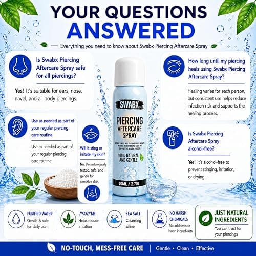 SWABX Piercing Aftercare Saline Spray 80ml – Fine Mist Sea Salt Spray for Ear, Nose & Body Piercings – Gentle Daily Care thumbnail 13