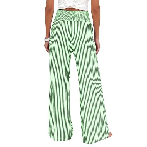bawilom Women's Wide Leg Beach Pants Elastic Waist Striped Lightweight Casual Flowy Palazzo Lounge Trousers with Pockets thumbnail 5