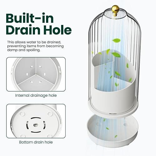 Toothbrush Holders with Cover, Rotating Toothbrush Holder, with Dustproof Transparent Cover and Drainage, Multi-Purpose Storage for Bathrooms, Makeup Brushes, for Students, Office & Vanity Use thumbnail 4