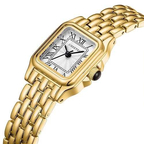 CHEETAH Gold Watches for Women with Small Vintage Bracelet, Rectangular Case Roman Dial thumbnail 3