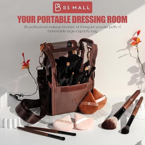 BS-MALL Professional Makeup Brush Set 28 Pcs With Travel Makeup Bag,Concealer Brush, Foundation Brush, Blush Brush, 4 Pcs Triangle Puff & makeup sponges for Flawless beauty on the Go thumbnail 5