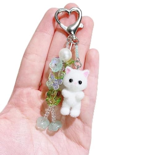 Nalefow Cute Pink Keychain,Fuzzy Cat Keychain Aesthetic Y2K KeychainStylish KeychainsAccessories - Image 1