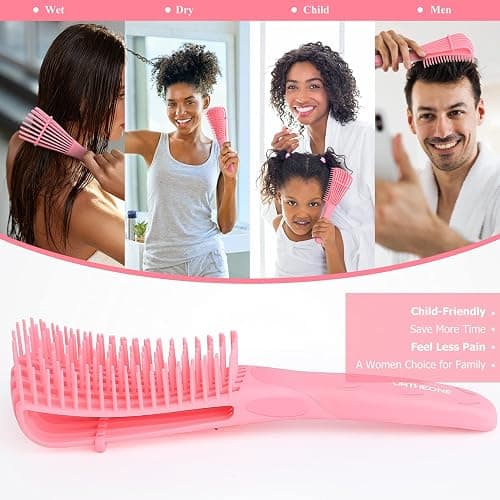 Detangling Hair Brush, Detangling brush for Adults and Kids, Comb Set for Kinky Curly Coily and Wavy Hair, For Wet and Dry Hair, Afro American Type 3a-4c, Comfortable Grip, Easy to Clean(Pink) thumbnail 6