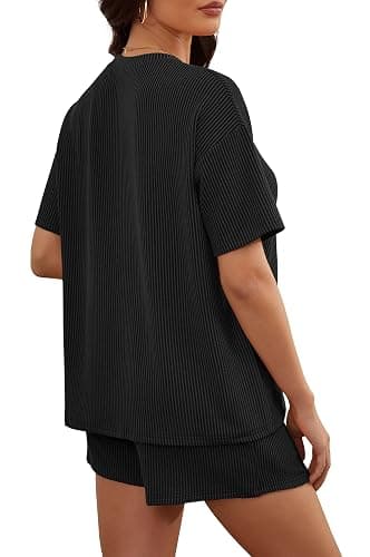 RUBZOOF 2 Piece Sets for Women Summer Outfits Lounge Sets | Ribbed Textured Knit Two Piece Short Sets, Short Sleeve Crewneck Matching Sets, Casual Fashion Vacation Travel Outfits thumbnail 5