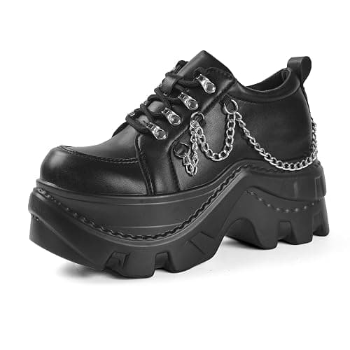 Pixviana Women's Platform Sneakers Fashion Wedge Chunky Black Casual Y2K Bride Wedding Sneaker Heels Platform Shoes for Women with Chains plataformas de Mujer Size 5.5-11 - Image 1