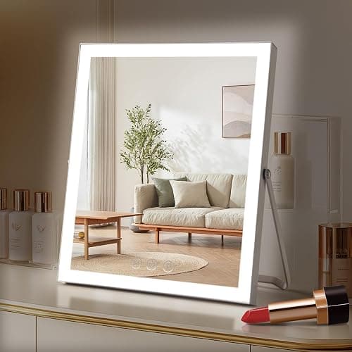 Vanity Mirror with Lights,10"x12" Lighted Makeup Mirror with 3 Color Modes, 360° Rotation Makeup Mirror with Lights, Dual Power Supply, Portable Desk Mirror, Smart Touch Control (White) - Image 1