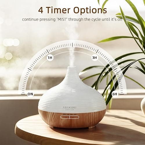 ASAKUKI 300ML Essential Oil Diffuser, Wood Grain BPA-Free Whisper Quiet Cool Mist Humidifier, Natural Home Fragrance Diffuser with 14 Colors LED Lights and Easy to Clean - Light Brown thumbnail 6