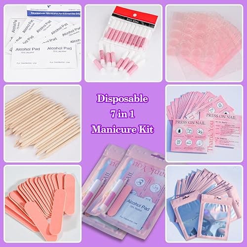 Disposable Nail Supplies Kits,Professional Manicure Press On Nail Tool Kit with Nail File,Adhesive Tabs,Nail Glue,Sticks, Prep Pads,Bags,Cards for Nail Business (350pcs50set-pink) thumbnail 4