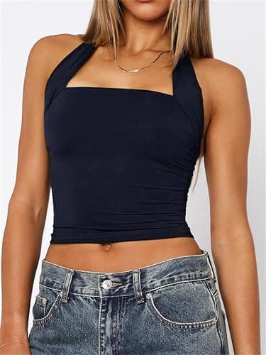 ForeFair Women Halter Neck Backless Crop Top Sexy Y2K Sleeveless Tank Top Open Back Slim Fit Tops thumbnail 2