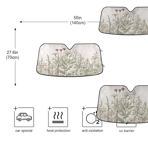 xigua Vintage Colorful Herbs Wild Flowers Floral Car Windshield Sunshade Foldable Front Window Sun Visor Protector for Car,SUV,Truck - Keep Vehicle Cool,55 x 27.6 Inch thumbnail 5