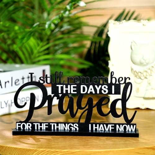Jetec I Still Remember The Days I Prayed Sign Inspirational Table Blessed Signs Motivational Decor Farmhouse Table Home Centerpieces Faith Wooden Shelf for Living Room Office(Classic Style) thumbnail 2