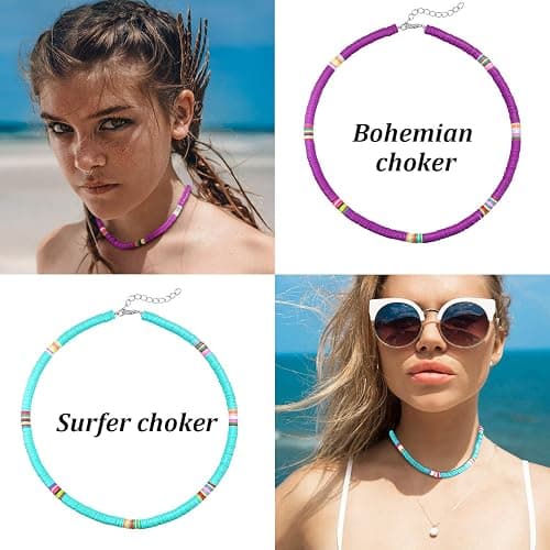 Hicarer 6 Pcs Beaded Choker Necklace for Women Girls Colorful Seed Beads | Boho Choker Bohemian Hawaiian Handmade Turquoise Beach Necklace for Birthday Chain Jewelry Gifts thumbnail 7