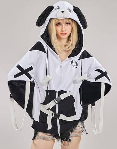 Micotaku Women's Pullover Hoodie Sweatshirt with Detachable Furry Dog Paw Gloves Cute Handbag thumbnail 7