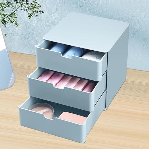 Dalanpa 3-Drawer Vanity Organizer, Compact Storage Organization Drawers Blue thumbnail 4
