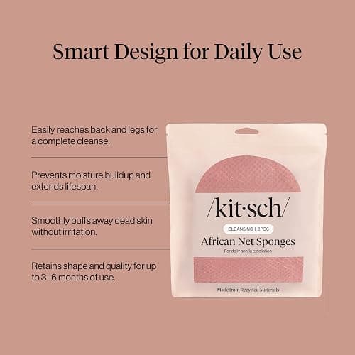 Kitsch African Net Sponge – Exfoliating Body Scrubber for Cleansing & Gentle Daily Exfoliation – Stretchable Bath Sponge for Hard-to-Reach Areas, Long-Lasting Shower Essential - Berry Pink, 3 Pcs thumbnail 3