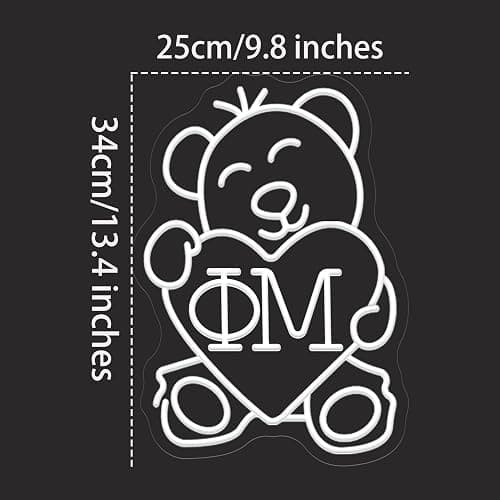 ΦM Sorority Teddy Bear Neon Signs,Dimmable Phi Mu LED Neon Lights for Wall Decor,Sorority USB Powered Neon Wall Sign for Bedroom,Paraphernalia,Gifts,9.8x13.4 inches. thumbnail 3