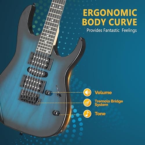 GLARRY 39" Full Size Electric Guitar Kit for Beginners, Starter Electric Guitar Set with 20W Amp & HSH Pickups, Model 170 (Turn Blue) thumbnail 2