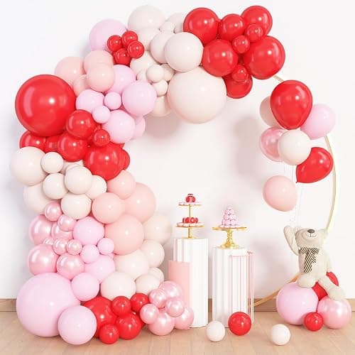 Amandir 153pcs Red and Pink Balloons Arch Garland Kit, Different Sizes 18 12 10 5 inch Strawberry Cherry Pastel Pearl Light Pink Balloon Sweet One Shower Berry First Birthday Summer Party Decorations thumbnail 3