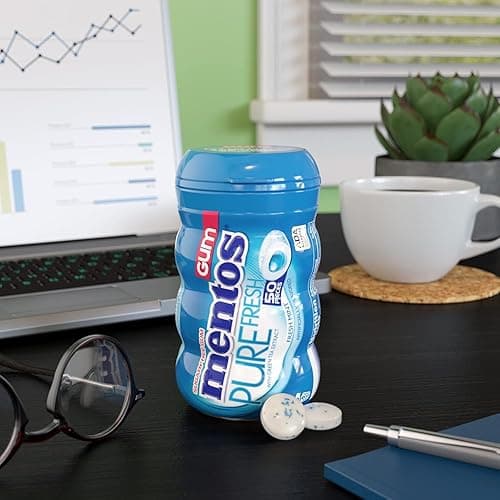Mentos Pure Fresh Sugar-Free Chewing Gum with Xylitol, Fresh Mint, 50 Piece Bottle (Bulk Pack of 6) - Fresh Mint - 50 Count (Pack of 6) thumbnail 2