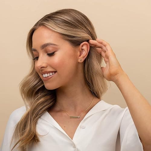 PAVOI 14K Gold Plated Crystal Birthstone Bar Necklace | Dainty Necklace | Gold Necklaces for Women thumbnail 2