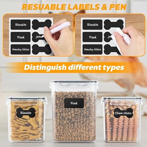 qeerable Airtight Dog Treat Container Set - Shatterproof Plastic Pet Treat Container with Scoops, Tongs & Labels - 3 Pack Clear Dog Cookie Jar for Kitchen Counter Organization & Freshness thumbnail 6