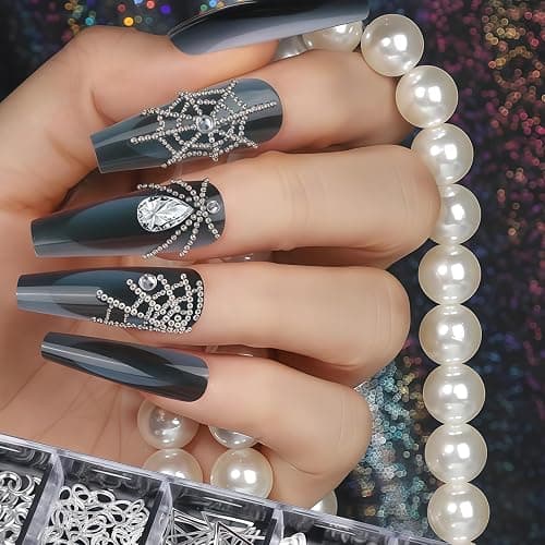 Silber Nagel Charms und Edelsteine Kit, 4 Boxen Nagel Edelsteine Silber Strass für Nägel, 3D Y2K Nagel Zubehör, Kreuz Charms für Nägel Design Stern, Kaviar Perlen für Nägel Kunst thumbnail 5
