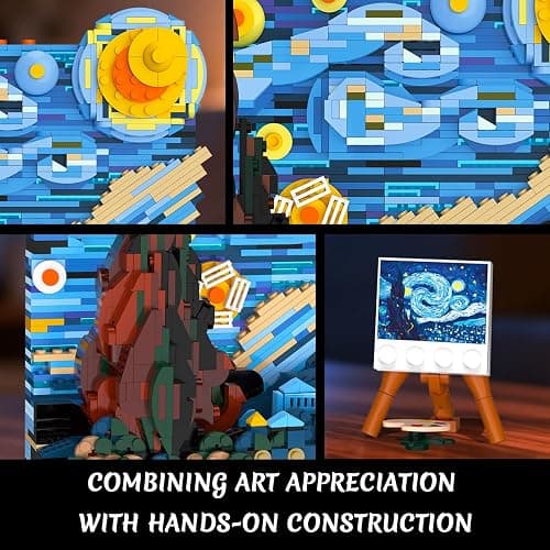CUBIMANA The Starry Night Building Set with LED Lights - 1501PCS Artwork 3.6MM Mini Blocks Building Sets for Adults, Famous Paintings Architecture Projects Home Art Decor for Men Women thumbnail 5