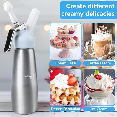 NATUREKIT Professional Whipped Cream Dispenser,Aluminum Body 1-Pint / 500 ml,Cream Maker with 3 Plastic Decorating Tips and 1 Cleaning Brush thumbnail 6