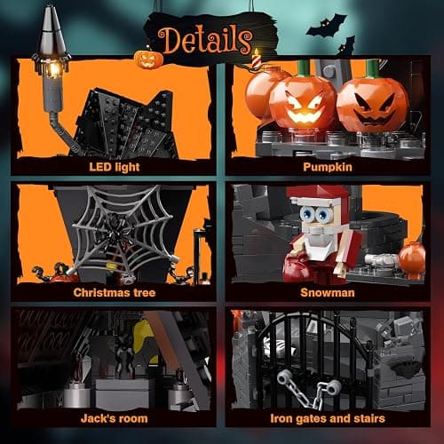 Nightmare Horror Haunted House Building Set, Block Toys Set Compatible with Lego, Creative Halloween Christmas Birthday Toy Kit Gift with Light for Movie Fans Adults (957pcs) thumbnail 5